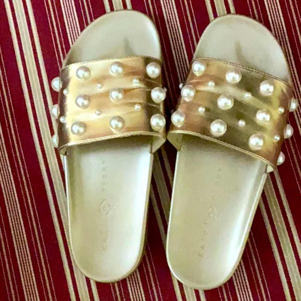 Katy Perry Gold Pearl Embellished Slide Sandals very good condition.
